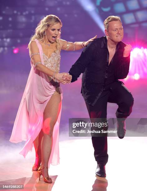 Jens 'Knossi' Knossalla and Isabel Edvardsson perform on stage during the first "Let's Dance" show at MMC Studios on February 24, 2023 in Cologne,...