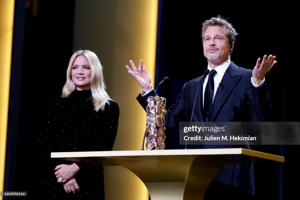Virginie Efira and Brad Pitt during the 48th Cesar Film Awards at