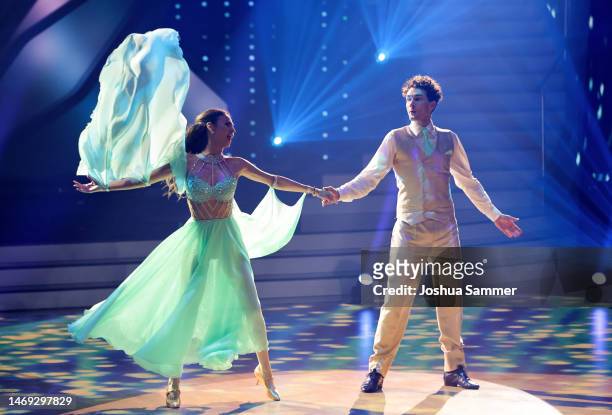 Timon Krause and Ekaterina Leonova perform on stage during the first "Let's Dance" show at MMC Studios on February 24, 2023 in Cologne, Germany.