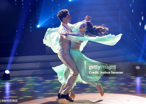 Timon Krause and Ekaterina Leonova perform on stage during the first "Let's Dance" show at MMC Studios on February 24, 2023 in Cologne, Germany.