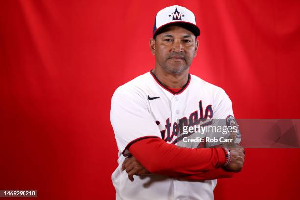 Manager Dave Martinez of the Washington Nationals poses for a portrait during photo days at The Ballpark of the Palm Beaches on February 24, 2023 in...