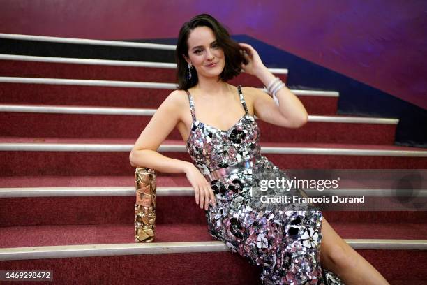 Noémie Merlant poses backstage after receiving the "Best supporting actress" César award for the movie "L'innocent" during the 48th Cesar Film Awards...