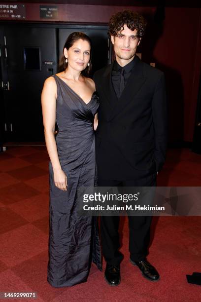 Laetitia Casta and Louis Garrel pose during the 48th Cesar Film Awards at L'Olympia on February 24, 2023 in Paris, France.