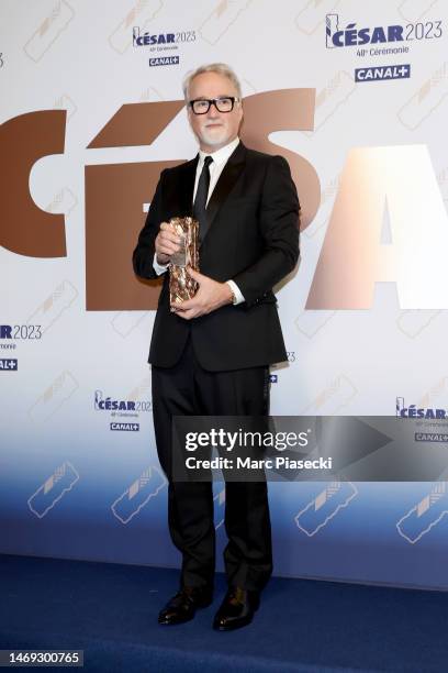 David Fincher poses with the Honorary César Award during the 48th Cesar Film Awards at L'Olympia on February 24, 2023 in Paris, France.