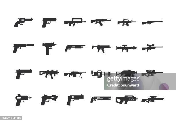 waffen-icon-set. gefüllter stil. - m14 stock-grafiken, -clipart, -cartoons und -symbole