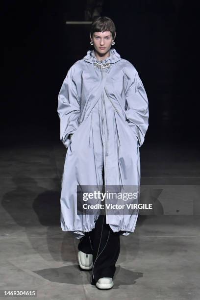Model walks the runway during the Jil Sander Eeady to Wear Fall/Winter 2023-2024 fashion show as part of the Milan Fashion Week on February 24, 2023...