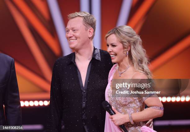 Jens 'Knossi' Knossalla and Isabel Edvardsson on stage during the first "Let's Dance" show at MMC Studios on February 24, 2023 in Cologne, Germany.