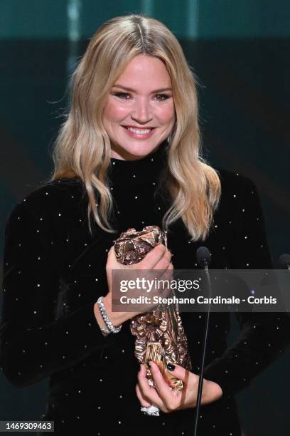 Virginie Efira receives the "Best actress" Cesar Award for the film “Revoir Paris ”during the 48th Cesar Film Awards at L'Olympia on February 24,...