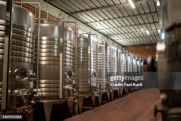 wine steel barrels winery cellar - fermentation tank stock pictures, royalty-free photos & images