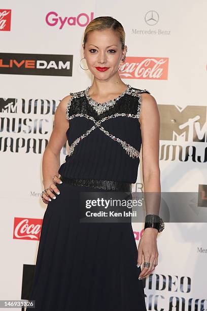 Anna Tsuchiya poses for photographs on the red carpet of the MTV Video Music Awards Japan 2012 at Makuhari Messe on June 23, 2012 in Chiba, Japan.