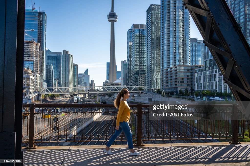 Portrait of a woman walking in Toronto.