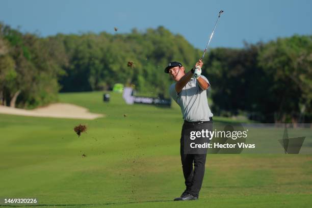 Danny Lee of Iron Heads GC plays his second shot on the sixth hole during day one of the LIV Golf Invitational - Mayakoba at El Camaleon at Mayakoba...