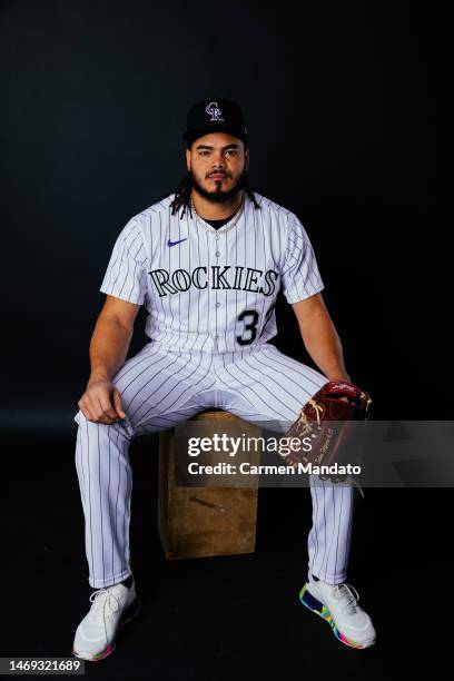 Dinelson Lamet of the Colorado Rockies poses for a photo during media day at Salt River Fields at Talking Stick on February 24, 2023 in Scottsdale,...