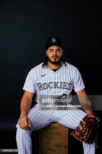 Dinelson Lamet of the Colorado Rockies poses for a photo during media day at Salt River Fields at Talking Stick on February 24, 2023 in Scottsdale,...
