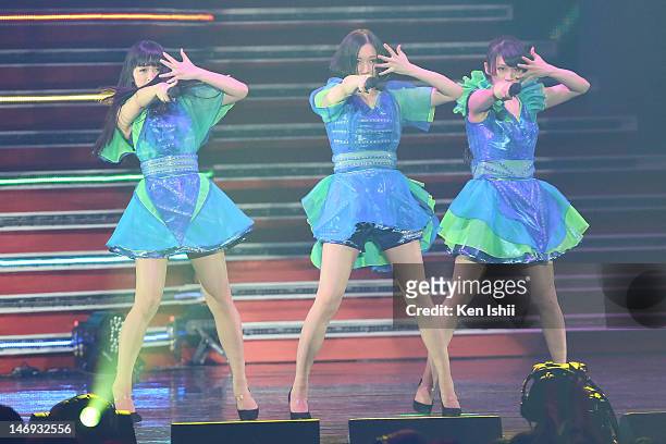 Perfume performs onstage during the MTV Video Music Awards Japan 2012 at Makuhari Messe on June 23, 2012 in Chiba, Japan.