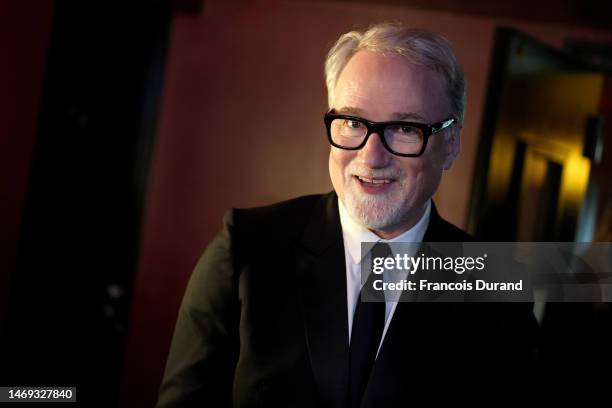 David Fincher poses with the Honorary César Award backstage during the 48th Cesar Film Awards at L'Olympia on February 24, 2023 in Paris, France.