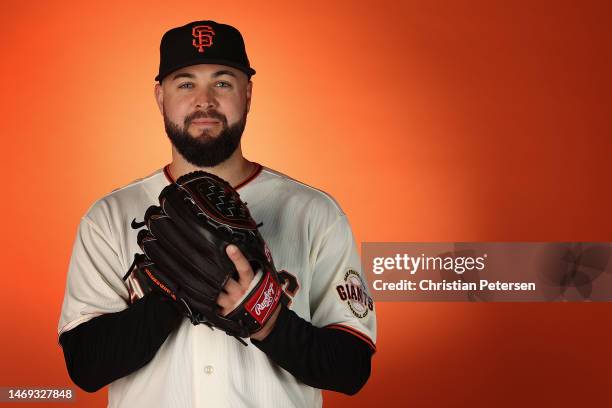 Pitcher Jakob Junis of the San Francisco Giants poses for a portrait during the MLB photo day at Scottsdale Stadium on February 24, 2023 in...