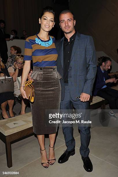 Giorgia Surina and Nicolas Vaporidis attends the Burberry Prorsum show as part of Milan Fashion Week Menswear Spring/Summer 2013 on June 23, 2012 in...