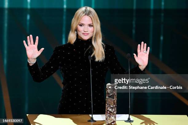 Virginie Efira introduces the “Honorary César Award” during the 48th Cesar Film Awards at L'Olympia on February 24, 2023 in Paris, France.