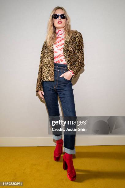 Georgia May Jagger is seen on the front row of the Philosophy Di Lorenzo Serafini fashion show during the Milan Fashion Week Womenswear Fall/Winter...