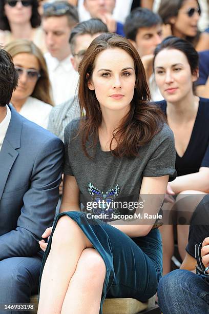 Actress Michelle Dockery attend the Burberry Prorsum show as part of Milan Fashion Week Menswear Spring/Summer 2013 on June 23, 2012 in Milan, Italy.