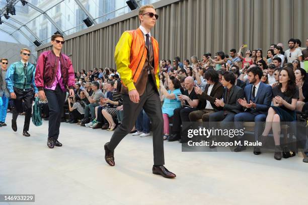 George Craig, Rob Pryor, Roo Panes and Michelle Dockery attend the Burberry Prorsum show as part of Milan Fashion Week Menswear Spring/Summer 2013 on...