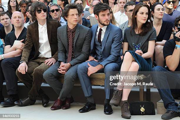 George Craig, Rob Pryor, Roo Panes and Michelle Dockery attend the Burberry Prorsum show as part of Milan Fashion Week Menswear Spring/Summer 2013 on...