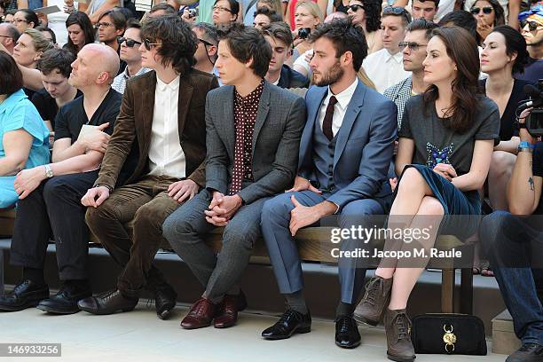 George Craig, Rob Pryor, Roo Panes and Michelle Dockery attend the Burberry Prorsum show as part of Milan Fashion Week Menswear Spring/Summer 2013 on...