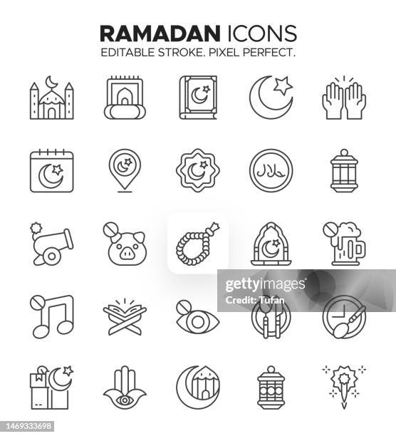 ilustraciones, imágenes clip art, dibujos animados e iconos de stock de iconos de ramadán - símbolos islámicos y símbolos esenciales del ramadán - ramadan kareem