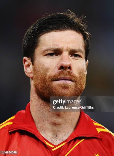 Xabi Alonso of Spain looks on during the UEFA EURO 2012 quarter final match between Spain and France at Donbass Arena on June 23, 2012 in Donetsk,...