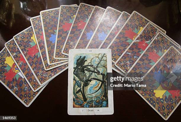 Tarot card showing the "Death" figure is seen in a Tarot shop October 10, 2002 in New York City. A similar Tarot card was found near the scene of a...
