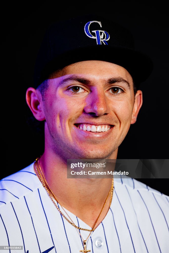 Drew Romo C Drew Romo of the Colorado Rockies poses for a photo during media day ...
