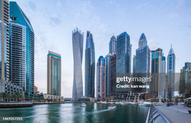 dubai marina district cityscape - florida marina stock pictures, royalty-free photos & images