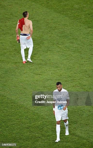 Yann M'Vila of France looks dejected during the UEFA EURO 2012 quarter final match between Spain and France at Donbass Arena on June 23, 2012 in...