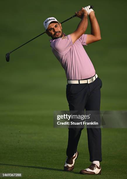 Gaganjeet Bhullar of India plays his approach shot on the fourth hole during Day Three of the Hero Indian Open at Dlf Golf and Country Club on...