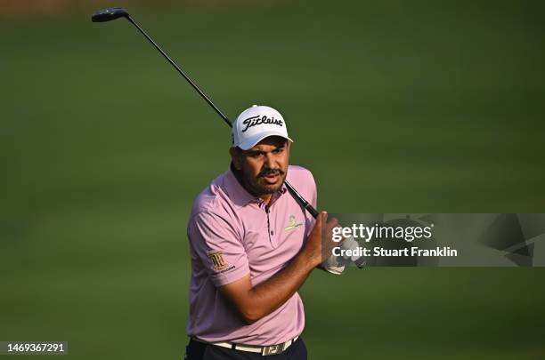 Gaganjeet Bhullar of India plays his approach shot on the fourth hole during Day Three of the Hero Indian Open at Dlf Golf and Country Club on...