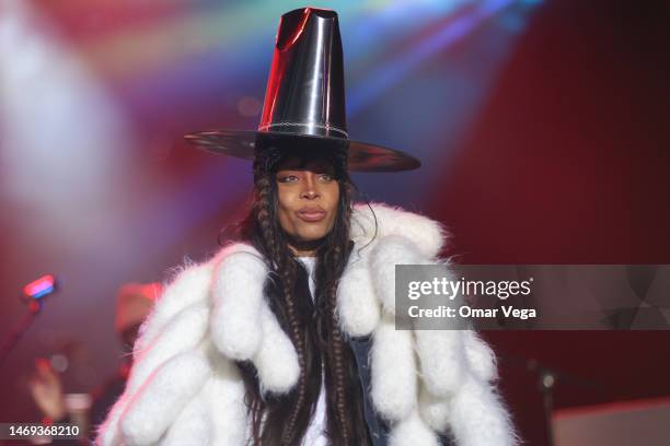 American singer-songwriter Erykah Badu performs on stage during Another Badu Birthday Bash concert at The Factory in Deep Ellum on February 24, 2023...