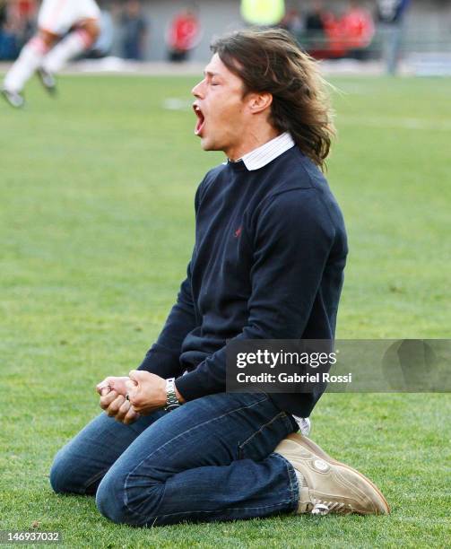 Matias Almeyda head coach of River Plate celebrates the second goal of his team, during a match between River Plate and Almirante Brown as part of...