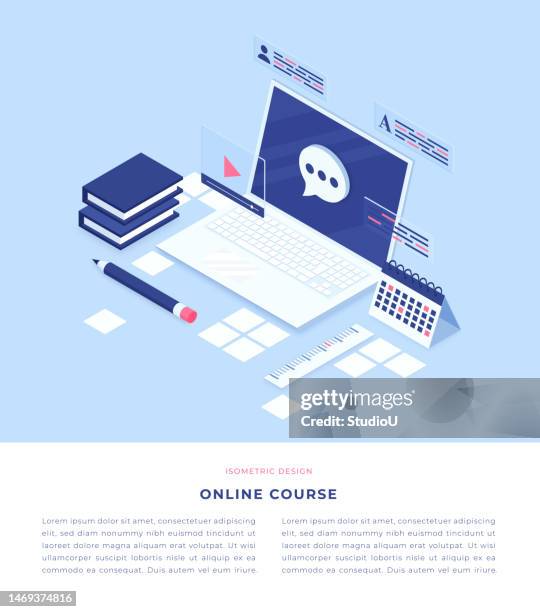 ilustrações de stock, clip art, desenhos animados e ícones de online course concept isometric 3d illustration - u know