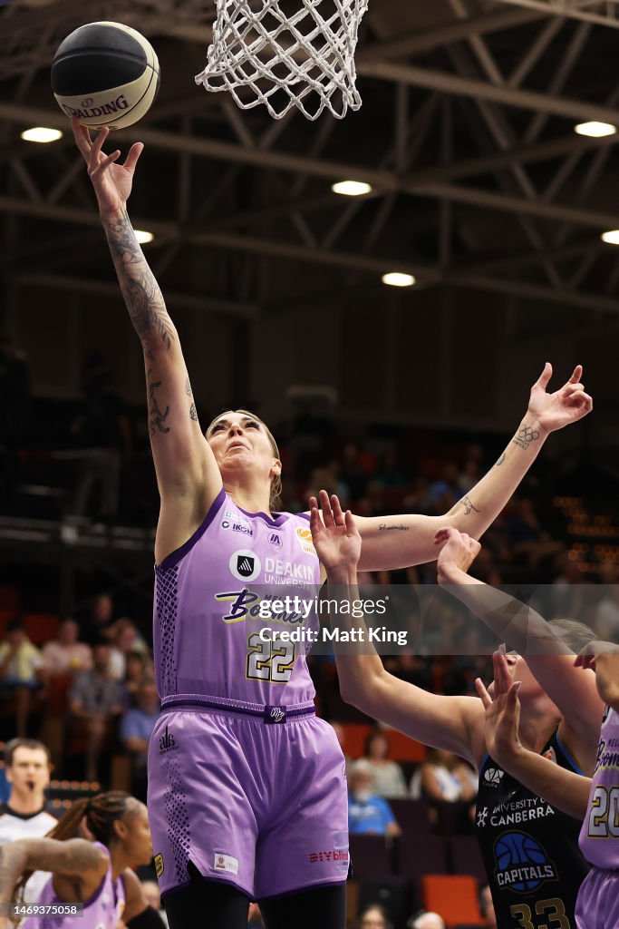Cayla George of the Boomers rebounds during the round 15 WNBL match ...