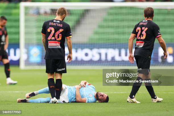 Valon Berisha of Melbourne City reacts on the pitch during the round 18 A-League Men's match between Melbourne City and Sydney FC at AAMI Park, on...