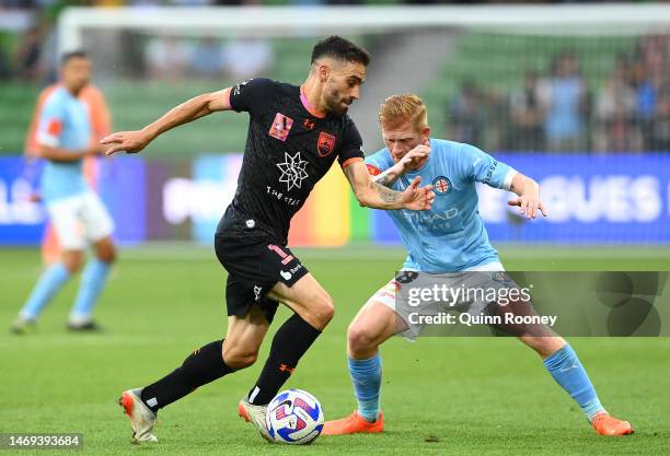 Anthony Caceres of Sydney FC controls the ball during the round 18 A-League Men's match between Melbourne City and Sydney FC at AAMI Park, on...