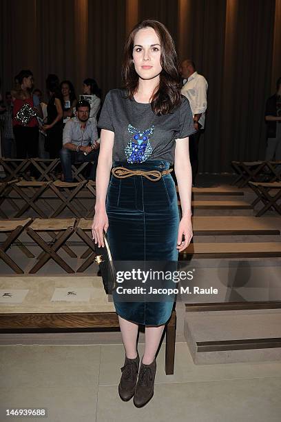 Actress Michelle Dockery attend the Burberry Prorsum show as part of Milan Fashion Week Menswear Spring/Summer 2013 on June 23, 2012 in Milan, Italy.