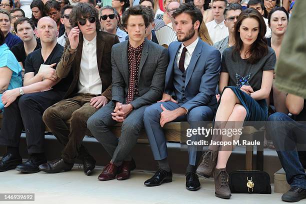 George Craig, Rob Pryor, Roo Panes and Michelle Dockery attend the Burberry Prorsum show as part of Milan Fashion Week Menswear Spring/Summer 2013 on...