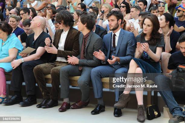 George Craig, Rob Pryor, Roo Panes and Michelle Dockery attend the Burberry Prorsum show as part of Milan Fashion Week Menswear Spring/Summer 2013 on...