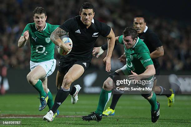 Sonny Bill Williams of the All Blacks in action during the International Test Match between New Zealand and Ireland at Waikato Stadium on June 23,...