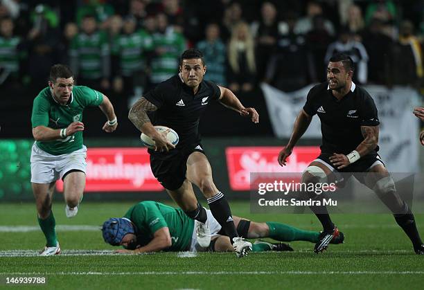 Sonny Bill Williams of the All Blacks in action during the International Test Match between New Zealand and Ireland at Waikato Stadium on June 23,...