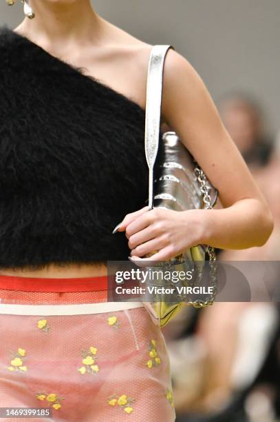 Model walks the runway during the Gucci Ready to Wear Fall/Winter 2023-2024 fashion show as part of the Milan Fashion Week on February 24, 2023 in...