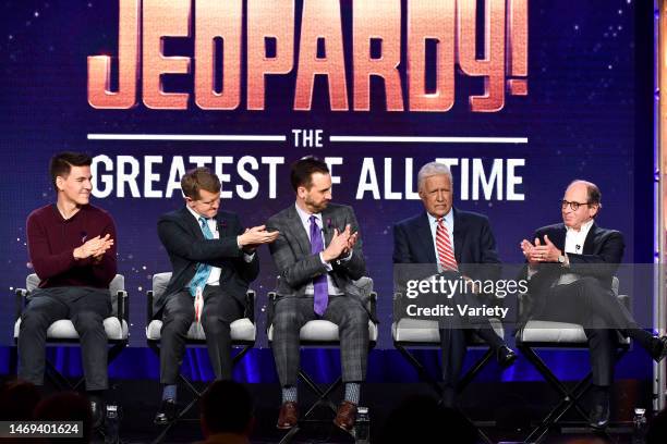 James Holzhauer, Ken Jennings, Brad Rutter, Alex Trebek and Harry Friedman of 'Jeopardy'