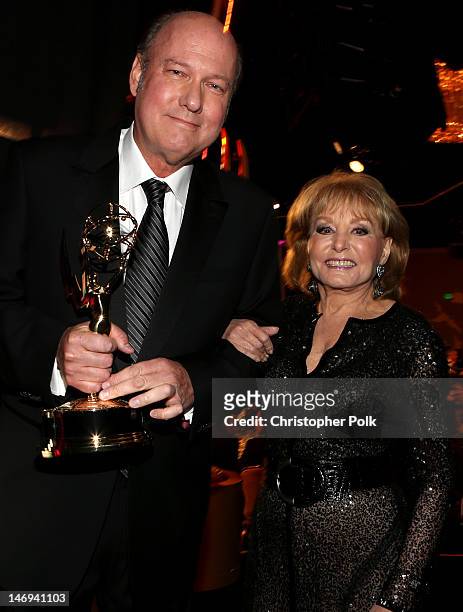 Honoree Bill Geddie and TV personality Barbara Walters attend The 39th Annual Daytime Emmy Awards broadcasted on HLN held at The Beverly Hilton Hotel...